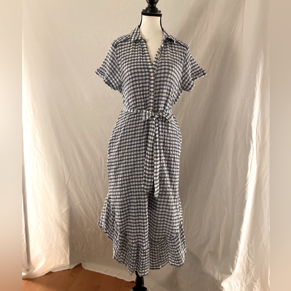 Anthropologie Maeve blue gingham midi dress, size small